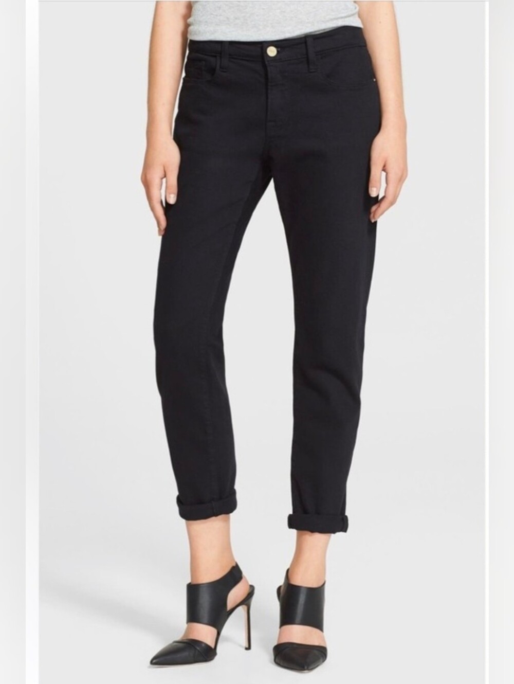 Frame Denim Black Le Nouveau Straight Ankle Jeans Womens 27 Stretchy High Rise